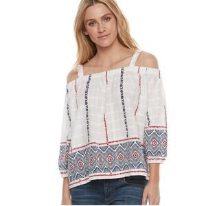 NEW Sonoma Embroidered Off the Shoulder Top Large White Summer Vacation